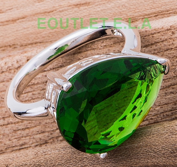 LARGE 19MM PEAR CUT GREEN CZ SILVER DRESS RING-size 8